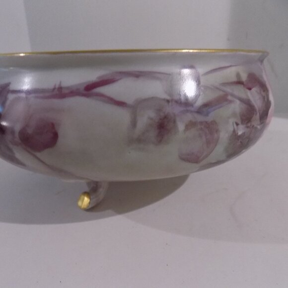 Vintage Limoges France 3 Footed Bowl Dish Pink Purple Roses - Picture 6 of 14